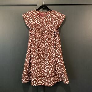 &merci brown and white leopard ruffle shortsleeve mini swing sheath dress S